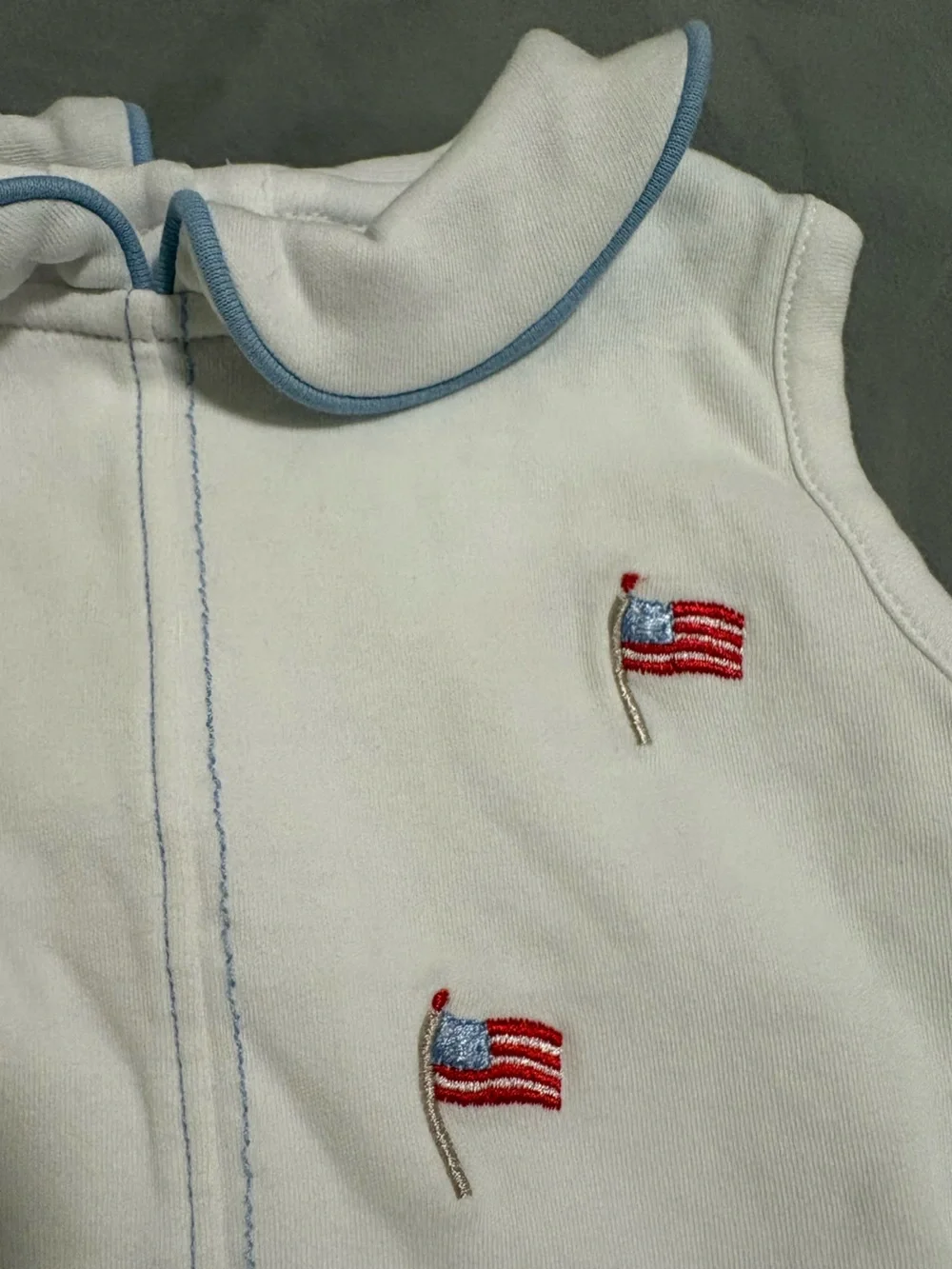 Little English 9M American Flag Piped Peter Pan Bubble Romper